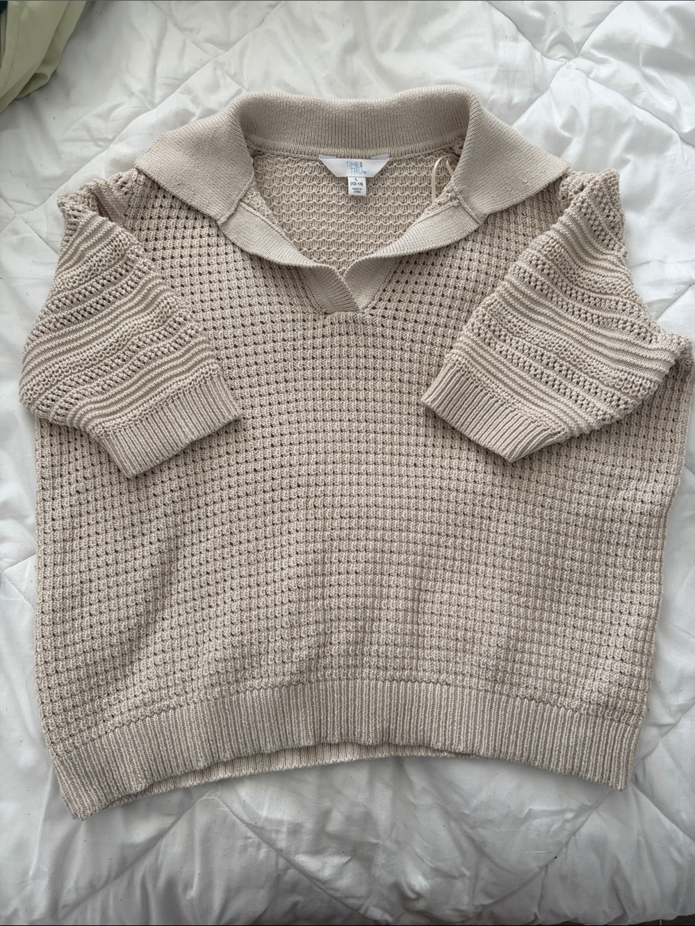 Time and Tru Beige Open-Knit V-Neck Collar Sweater set of two
